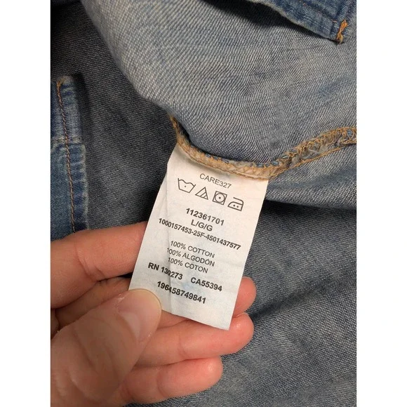 Wrangler Pearl Snap Denim Shirt Mens Large Western Cowboy Long Sleeve - Picture 7 of 9